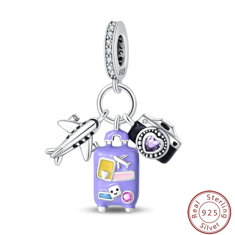 S925 Sterling Silver Princess Golf Hamster Camera Travel Three Piece Set Charms Beads 3mm DIY Fine Jewelry Making Lootquake LLC