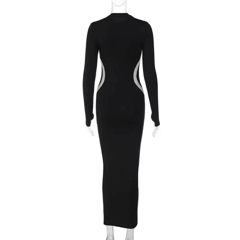 Hawthaw Women 2023 Autumn Winter Long Sleeve Party Club Streetwear Bodycon Black Long Dress Wholesale Items For Business