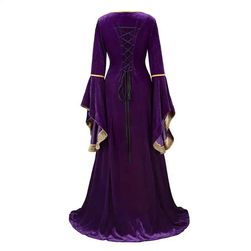 Medieval Renaissance Velvet Long Dress Women Victorian Retro Fancy Gown Halloween Cosplay Costume Plus Size