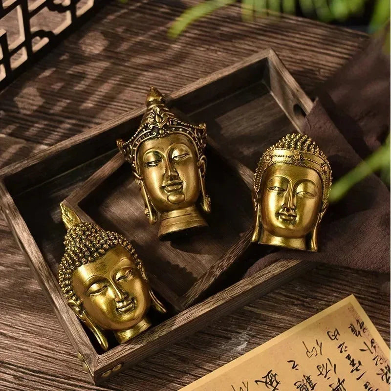 Retro Zen Buddha Statue Meditation Tathagata Monks Tibetan Buddhism Head Sculpture Home Living Room Resin Crafts Ornament