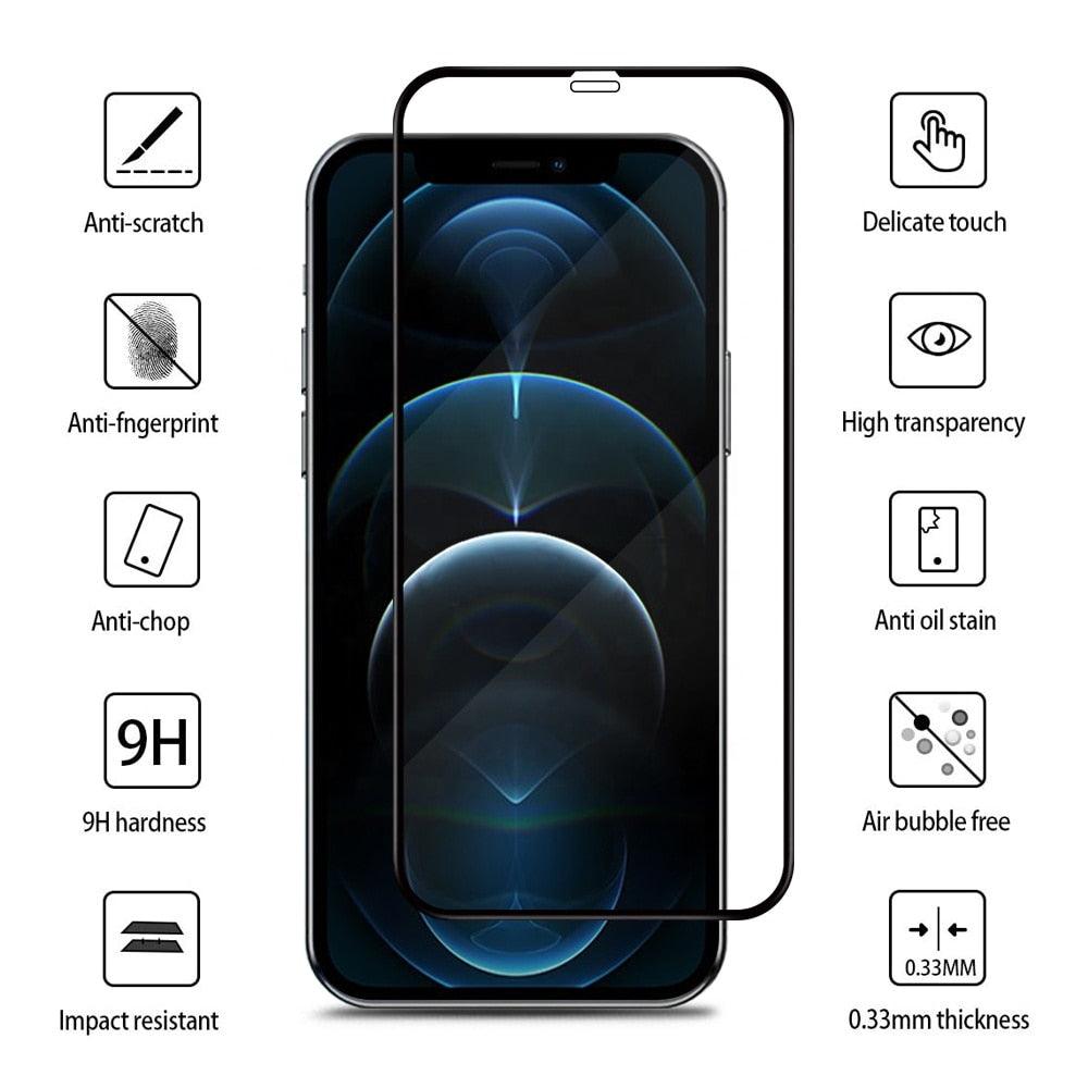 4Pcs Full Cover Screen Protector For iPhone 14 11 12 13 Pro Max Protective Glass For iPhone X XR XS Max 6 7 8 Plus Tempered Film Screen Protector Tempered Glass Compatible With iPhone Stevvex