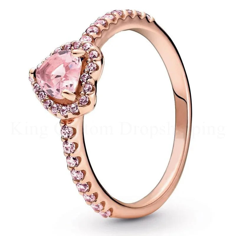 New Colored Crystal 925 Sterling Silver Ring Exquisite Women Shiny Heart Series Simple Ring Valentine's Day Gift for Lovers Lootquake LLC