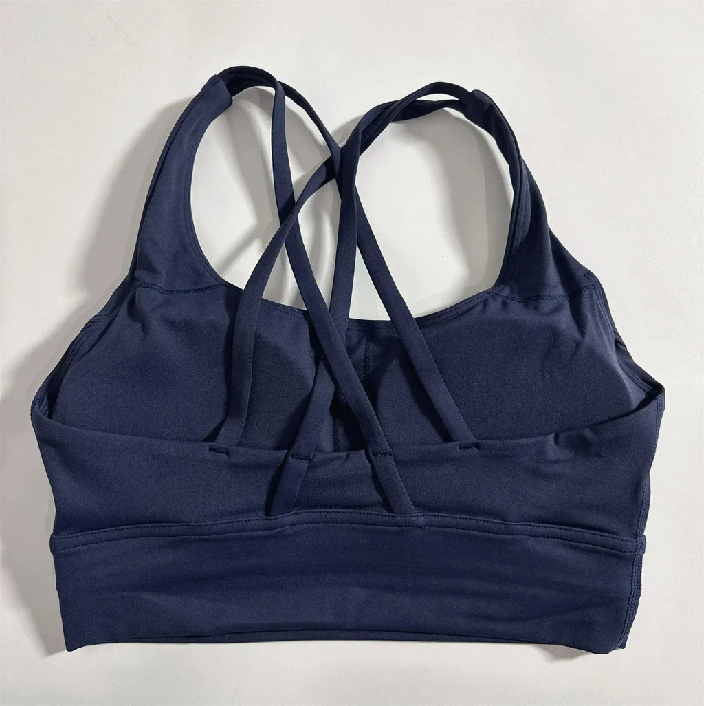 Solid Color Women Cross  Fitness sport Bra soft high strength Tight Top Comprehensive Training Gym Yoga Underwear With Chest Pad