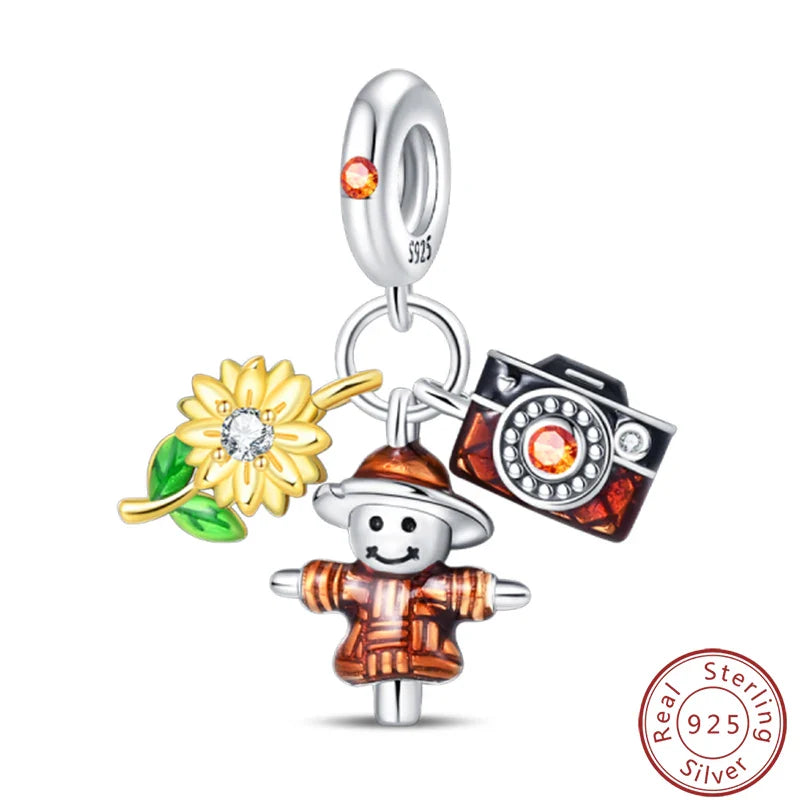 S925 Sterling Silver Princess Golf Hamster Camera Travel Three Piece Set Charms Beads 3mm DIY Fine Jewelry Making Lootquake LLC