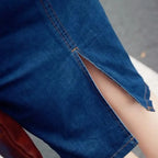 Vintage Button Up Jeans Dress Women Blue Lapel Denim Vestidos Winter Office Slim Long Sleeve Mid-Cuff Denim with Belt Long Dress