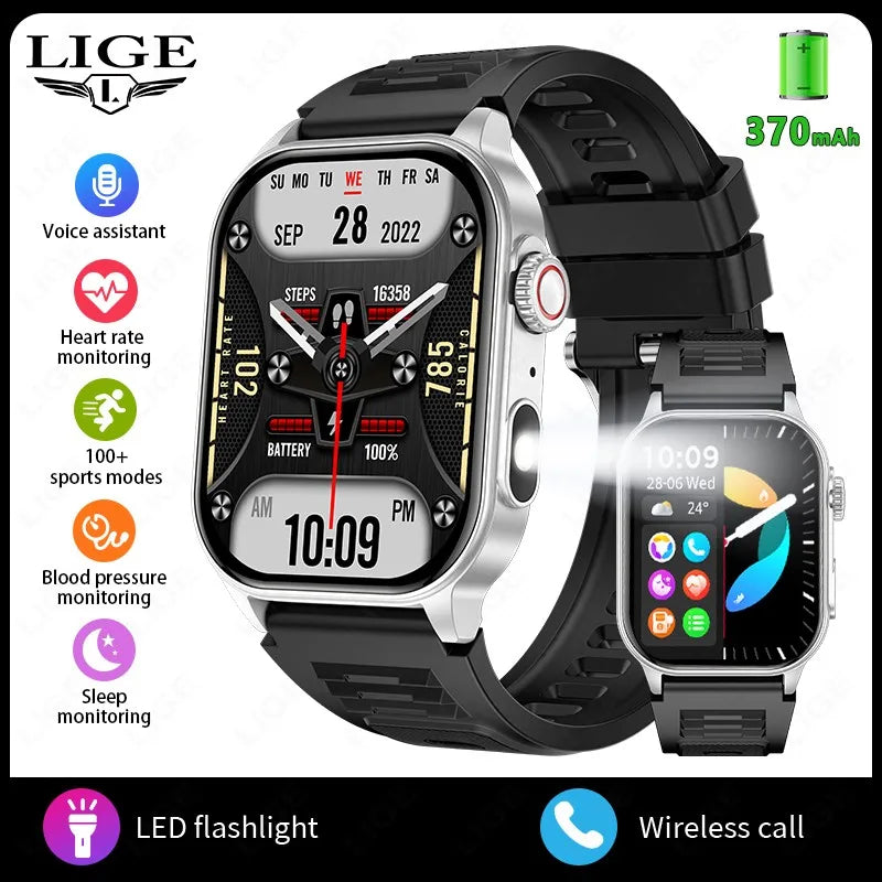 LIGE FlashSmart: 2 HD, AI, Sports & Health Tracker THRIXINE