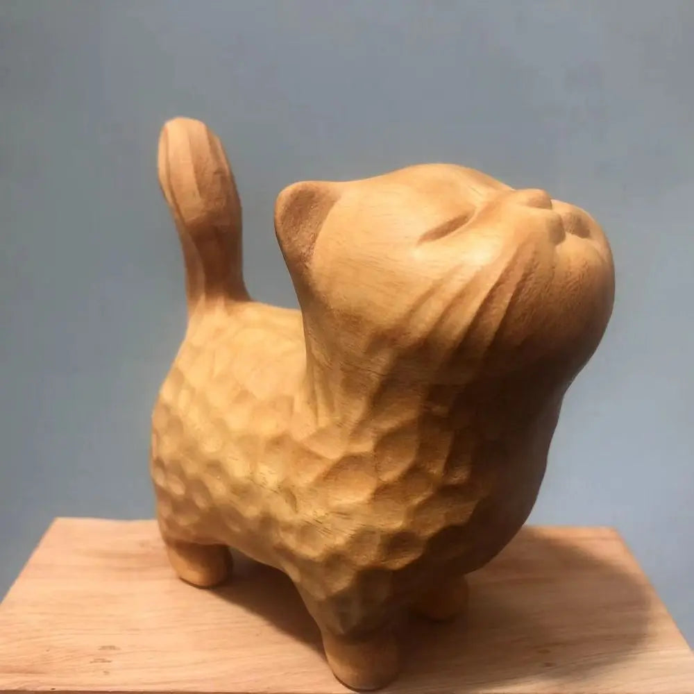 Cat Ornament Hand-carved Wooden Cat Statue Tiny Cute Cat Sculpture Miniature Creative Animal Figurine Desktop Lootquake LLC