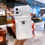 Transparent Card Slot Holder Case For iPhone11 13 12 Pro Max X XS XR Max 8 Plus Clear Shockproof Soft Wallet Cover Clear Case with Card Slot Slim Fit Shockproof Soft Protective Case Stevvex