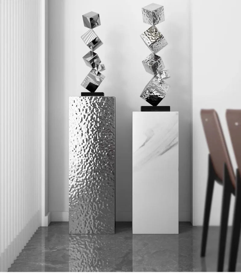 Stainless Steel Geometric Modeling Statues Modern Simple Luxury Living Room Entrance Hall Lobby Creative Sculptures Home Decor Lootquake LLC