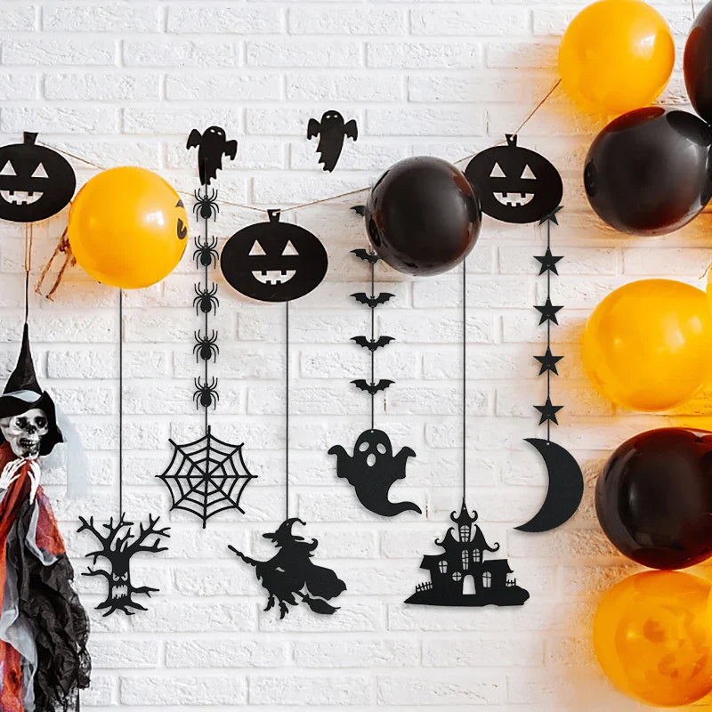 1set Halloween Decoration Banner Bunting Scary Spider Ghost Bat Hanging Garland Pull Flag Pendant For Halloween Party Home Decor Lootquake LLC
