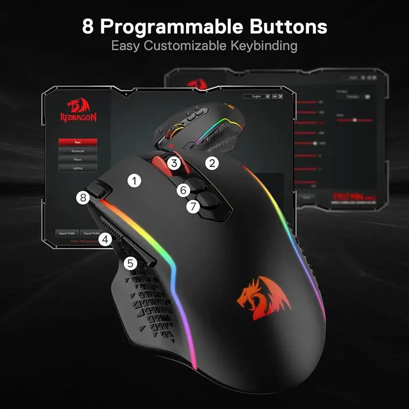 Redragon M810 Pro Wireless Gaming Mouse, 10000 DPI Wired Gamer Mouse w/ Rapid Fire Key, 8 Macro Buttons, Black/White Mouse Lootquake LLC