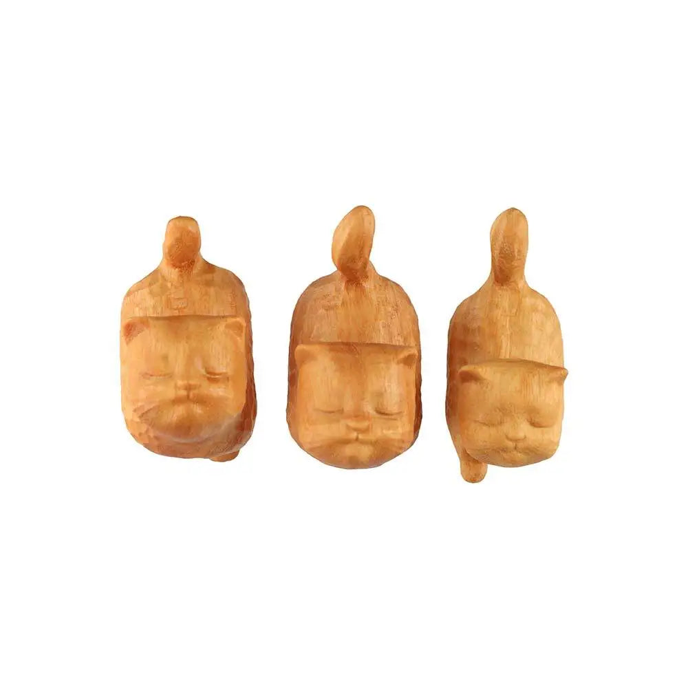 Cat Ornament Hand-carved Wooden Cat Statue Tiny Cute Cat Sculpture Miniature Creative Animal Figurine Desktop Lootquake LLC