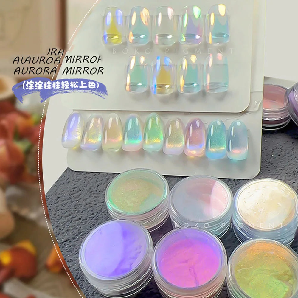 9Jar/Set Aurora Moonlight Mirror Nail Powder 9 Colors Pearl Mermaid Unicorn Nail Chrome  UV Gel Polish  Pigment DIY Nail Decor Lootquake LLC