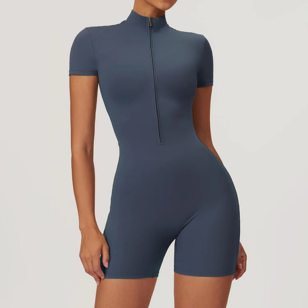 ZenFit Short Sleeve Zip Yoga Bodysuit