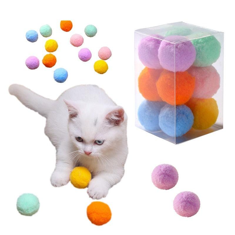 12Pcs/lot Funny Cat Toys Stretch Plush Ball Toys for Cats Colorful Interactive Cat Pom Pom Kitten Toy Pet Supplies  Plush Balls for Training and Kitten Play Stevvex