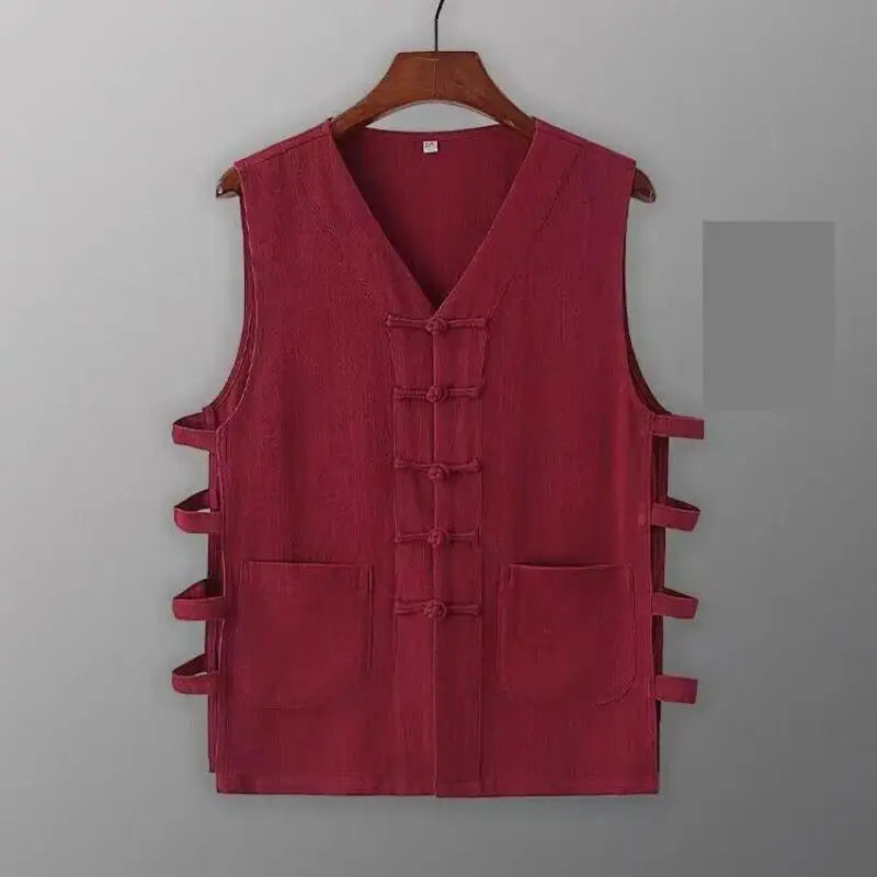 Vintage Vest Men Cotton Linen Shirt Kung Fu Vest Summer Tank Top Tang Suit Traditional Chinese Clothing Sleeveless Open Cardigan Lootquake LLC