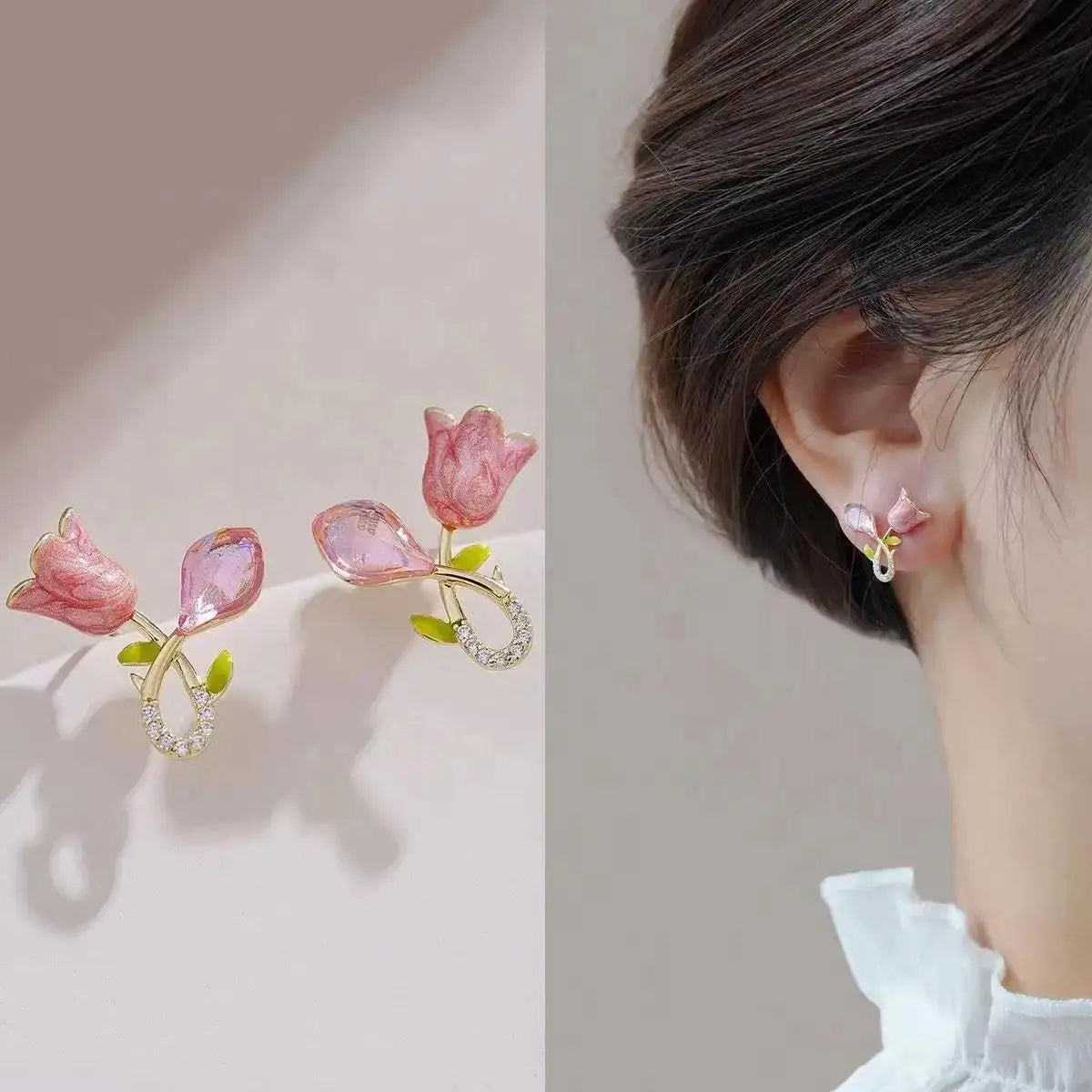 925 Silver Needle Korean Fashion Camellia Flower Earrings For Women Jewelry 2025 Trending Women's Black White Stud Earrings Gift