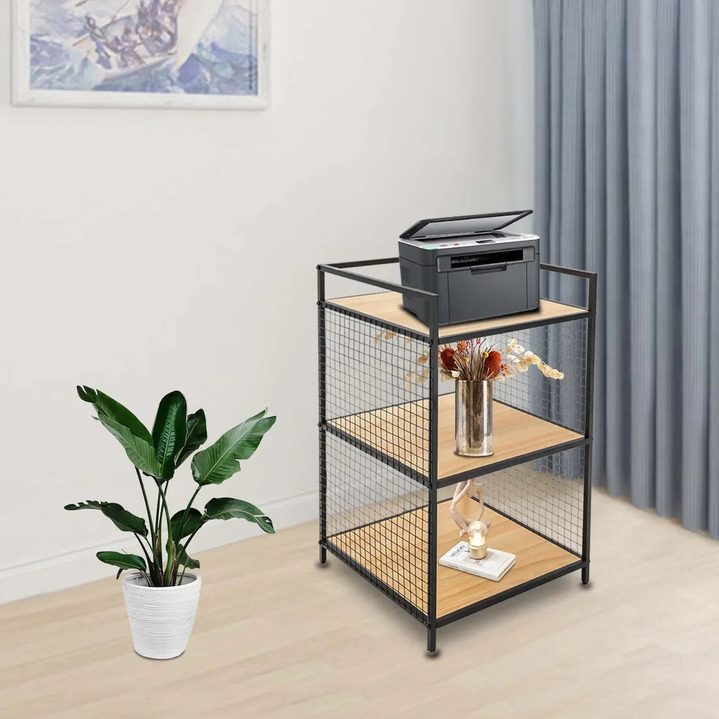 3-Tier Printer Stand Solid Wood & Iron, 44lbs Capacity, Space-Saving Design, Ideal for Office & Home Storage, Durable & Stylish Lootquake LLC