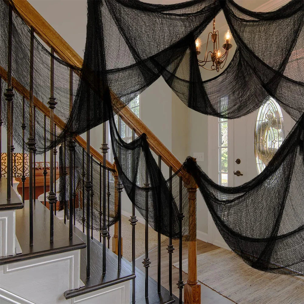 Halloween Decoration Black White Creepy Cloth Spooky Gauze Fabric Window Door Cover Scary Party Horror House Props Hallow Favors Lootquake LLC
