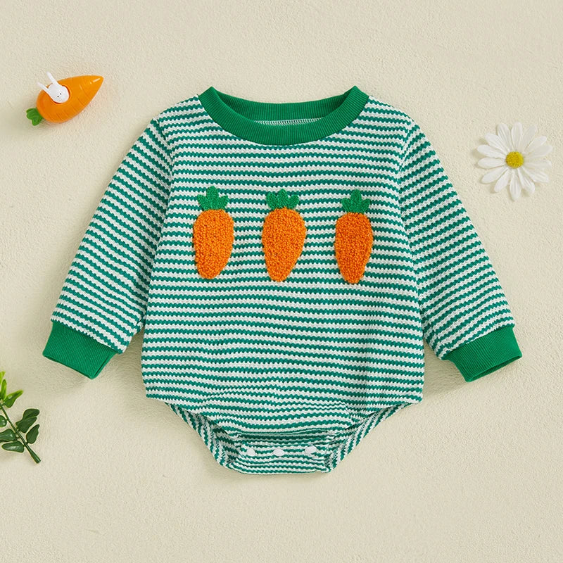 Adorable Infant Unisex Hoodies Rompers Spring Outfits Easter Bunny Carrot Embroidered Long Sleeve Bodysuits Jumpsuits Lootquake LLC