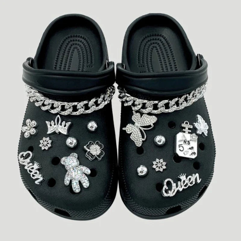 17PCS Fashion Shoe Charms Set Accessories Hole Shoe Buckle Silver Crystal Bear Chain DIY Shoes Decorations Woman Girls Gift Lootquake LLC