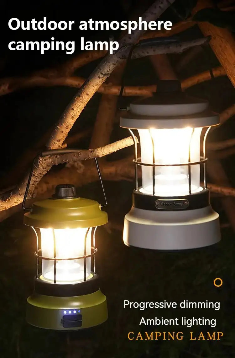 Retro Lamp Portable Camping Lantern USB Recharge Camping Tent Travel Light Vintage Outdoor Lighting Camping Equipment Flashlight