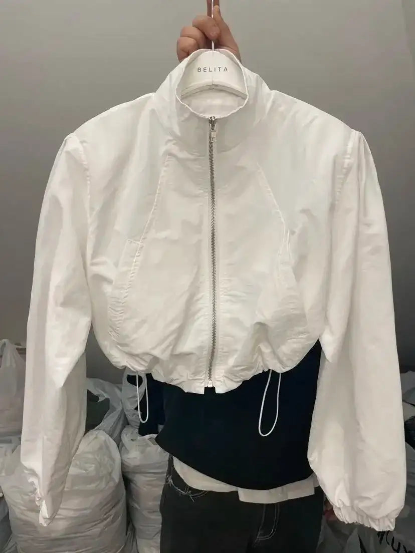 2024 Autumn Vintage Women's Windbreaker Cropped Jackets Harajuku Oversized Streetwear Long Sleeve Fashion Female Elegant Top