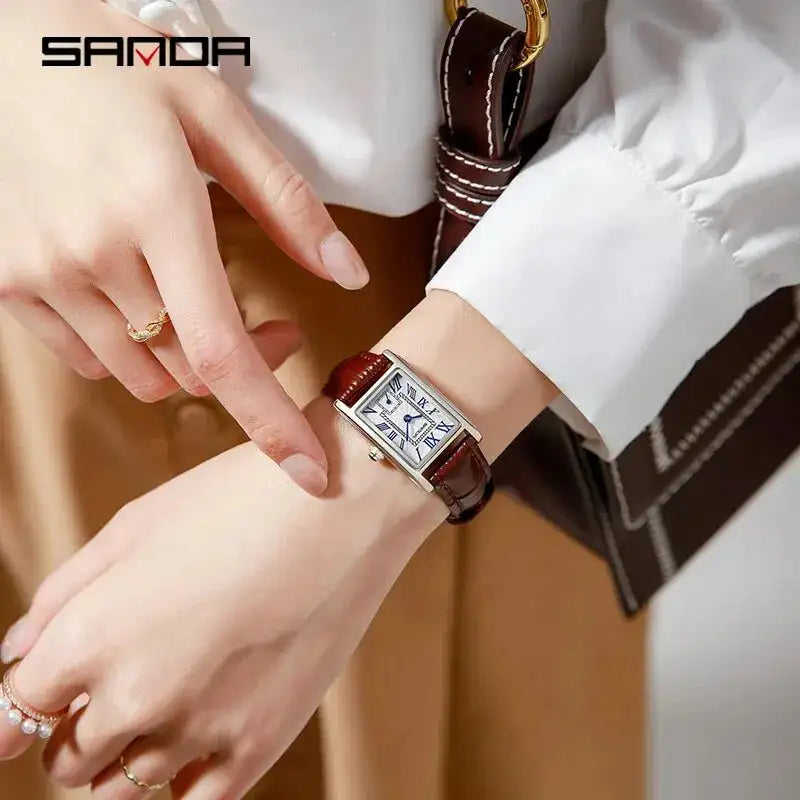 SANDA 1116 New Fashion 2024 Elegant Design Rectangle Dial Water Resistant Quartz Movement Business Women Analog Wrist Watch