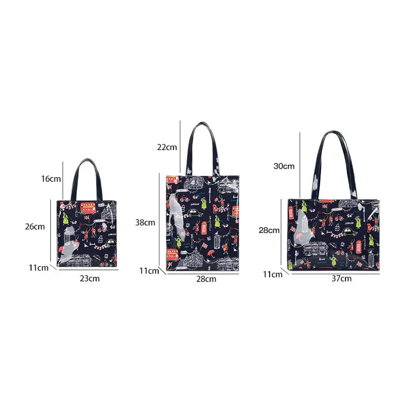 Cartton Print PVC Reusable Women's Shopping Bag Eco Friendly Flower Shopper Handbag Casual Female Student Shoulder Book Purse