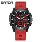SANDA Sports Men's Electronic Watch Fashion Multi functional Waterproof LED Dual Display Men's Electronic Watch 3379