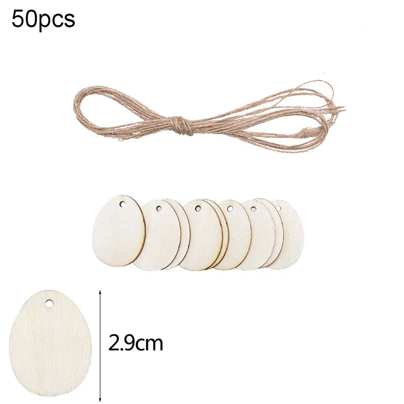 30-80mm Wooden Easter Eggs Pendants Blank Bunny Eggs Wood Chips Happy Easter Party Hanging Decoration Kids DIY Painting Crafts Lootquake LLC