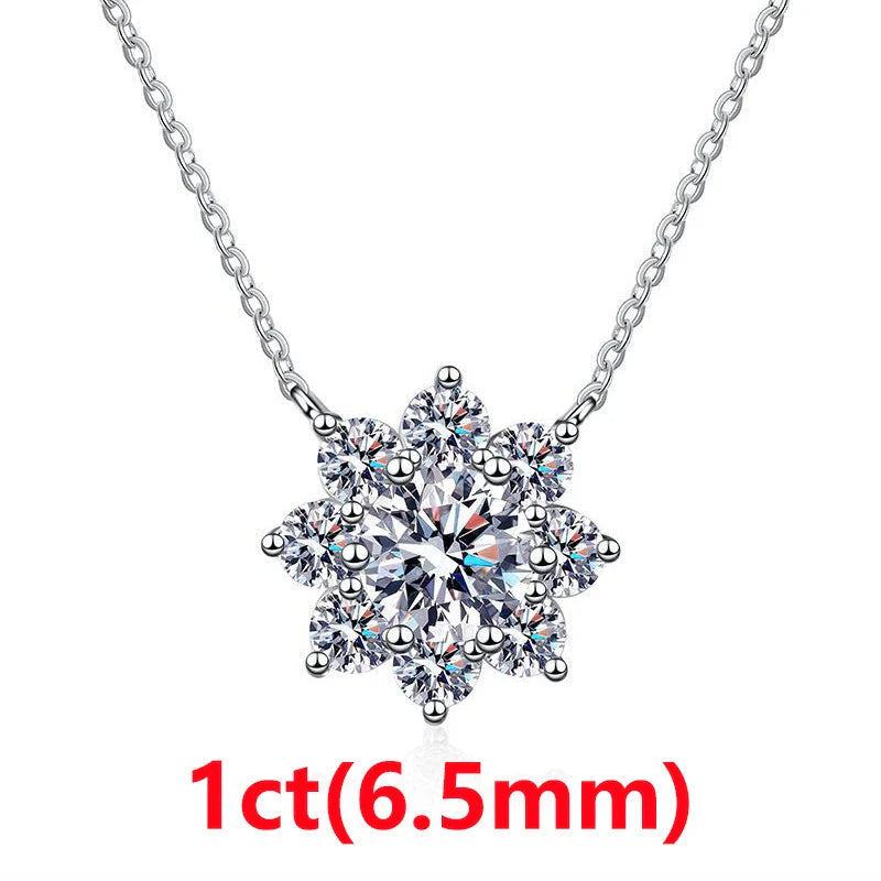 COSFIX Moissanite Necklace For Women 1 CT D Color VVS1 Excellent Cut Round Diamond Sunflower Pendant Necklace 925 Silver Jewelry Lootquake LLC
