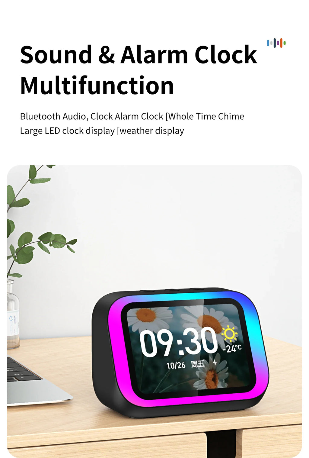 Smart Bluetooth Translator RGB Speaker 18 Languages Real-time Translation AI bluetooth 5.4 speaker with LCD display, game,alarm Lootquake LLC