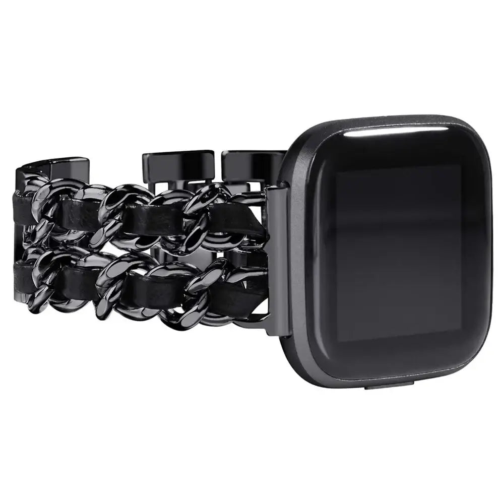 Fitbit Versa & Sense Leather Metal Band - Luxurious Design - SJB-DIAMOND ELITES