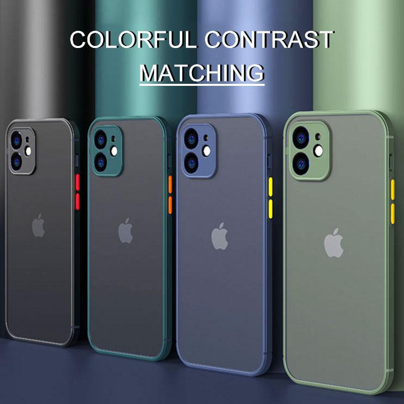 Luxury Shockproof Armor Case For iPhone 11 12 13 14 Pro Max Mini X XR XS Soft Silicone Bumper Clear Hard Cover Shockproof Soft Flat Side Bumper Translucent Hard Back Slim Phone Case Stevvex