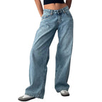 Lamuusaa Jeans y2k Clothes Women Solid Color Low Waist Waist Wide Leg Denim Pants Trousers with Multi Pockets 2000s Streetwear