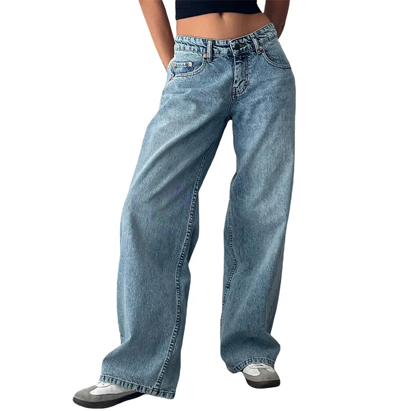 Lamuusaa Jeans y2k Clothes Women Solid Color Low Waist Waist Wide Leg Denim Pants Trousers with Multi Pockets 2000s Streetwear Lootquake LLC