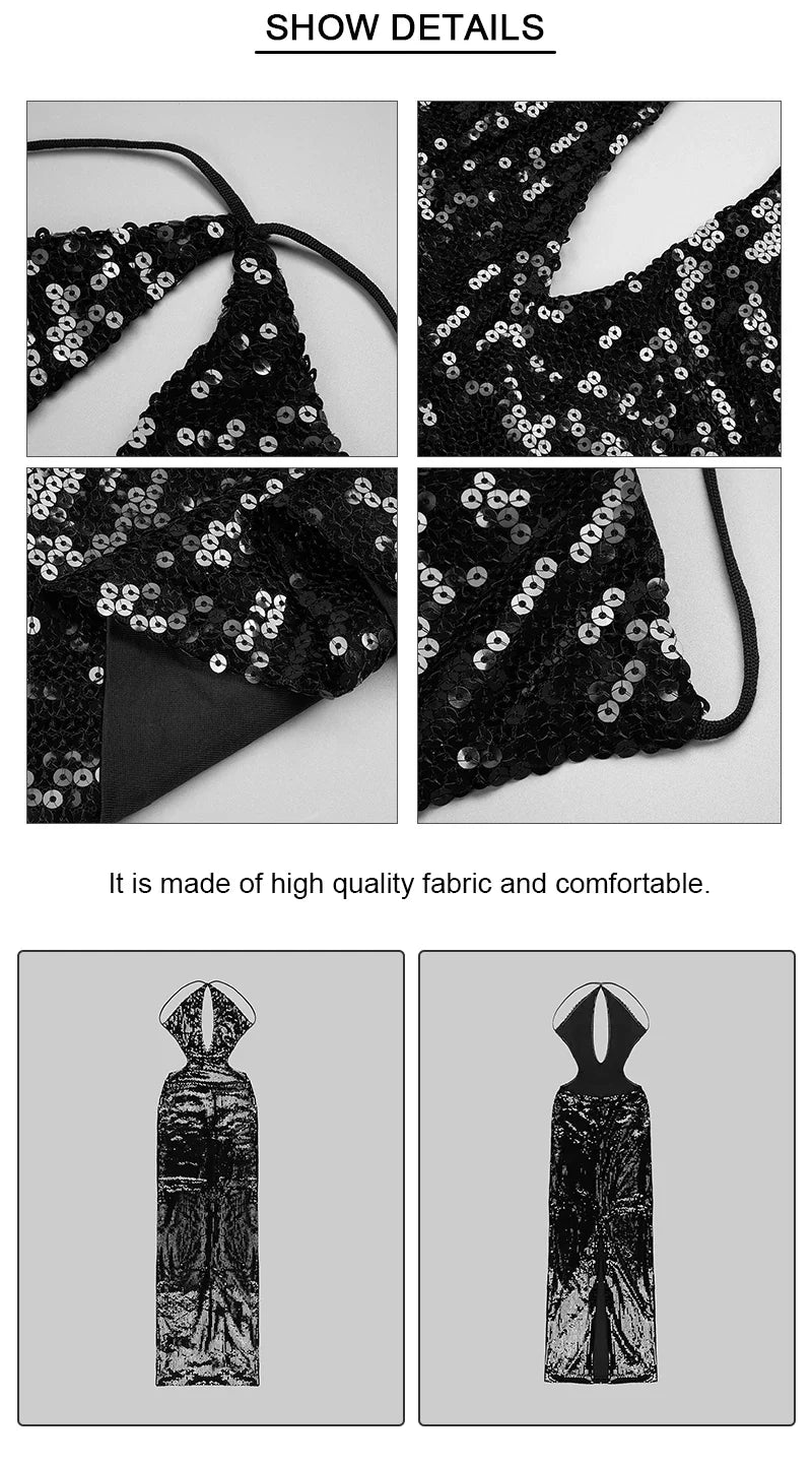 VC Women'S Luxury Party Dress Sexy Backless Black Sequins Long Dress For Special Events Female Clothing