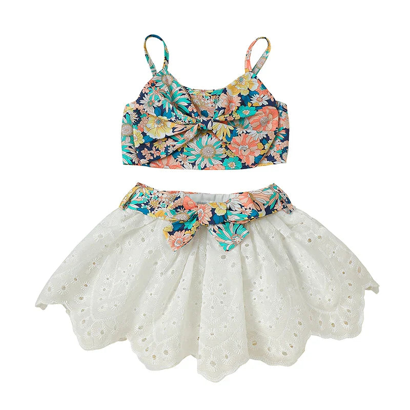Toddler Girl Boho Chic Sleeveless Top and Denim Skirt Set with Embroidered Details and Matching Belt - 3 Piece Outfit Lootquake LLC