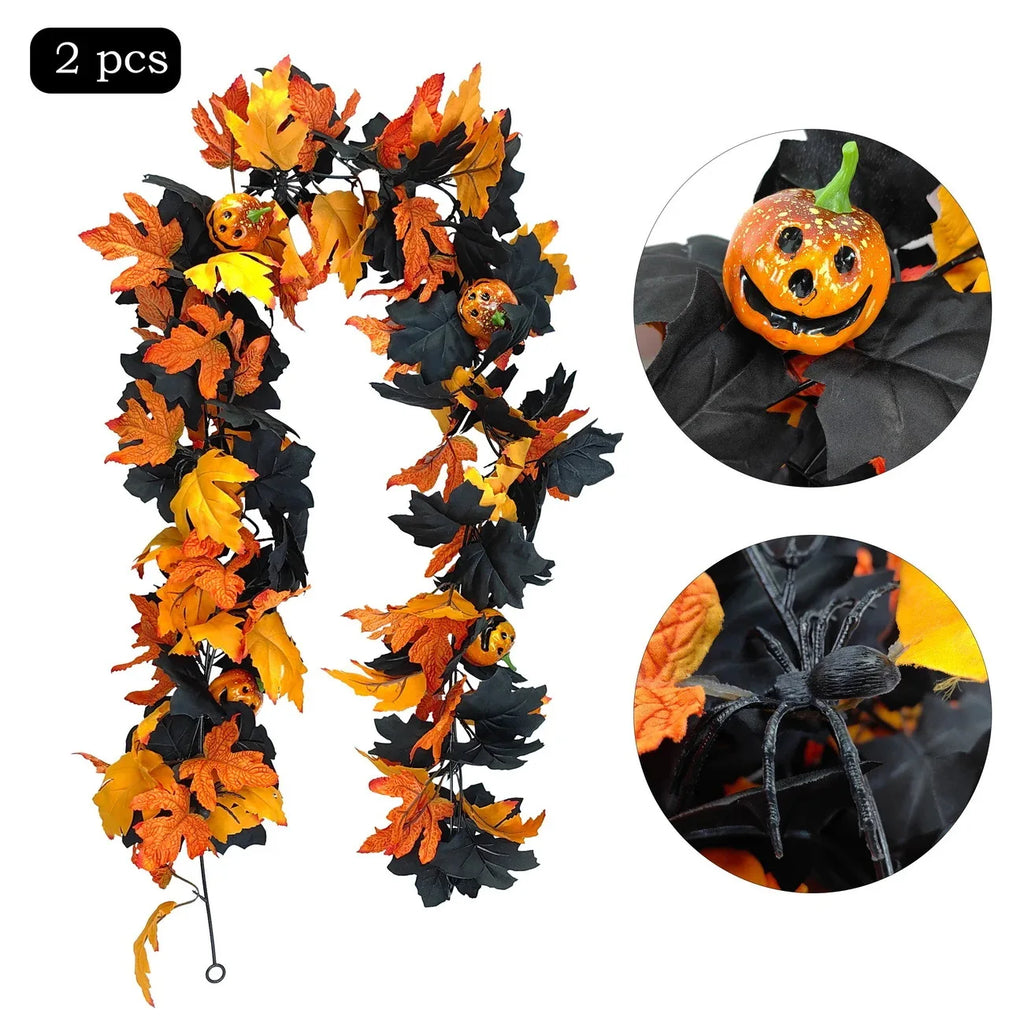 Halloween Pumpkin Cane Flying Indoor Fall Maple Leaf Garland Maple Leaf Autumn Thanksgiving Decor for Party Desk Decor