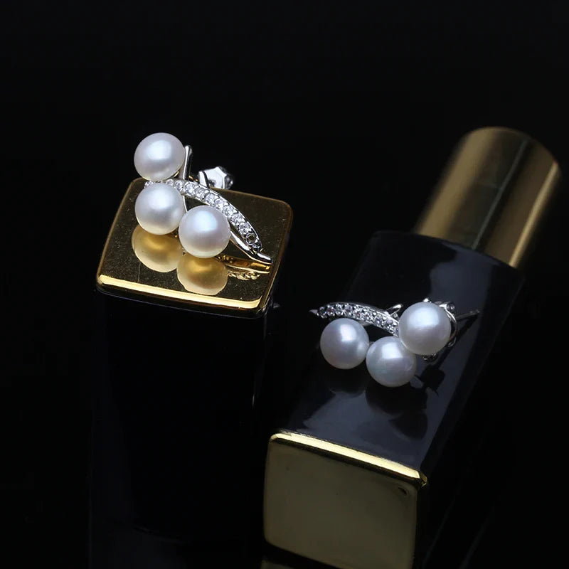 Fashion Real 925 Sterling Silver Earrings,Natural Freshwater Multi Pearl Earrings For Women Wedding Gift