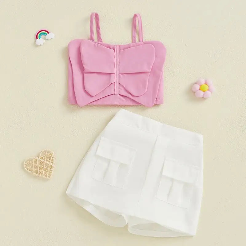 Adorable Baby Girl Sleeveless Top and Shorts Set with Cute Butterfly Print for Summer Outfit 2 Pieces Set