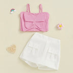 Adorable Baby Girl Sleeveless Top and Shorts Set with Cute Butterfly Print for Summer Outfit 2 Pieces Set