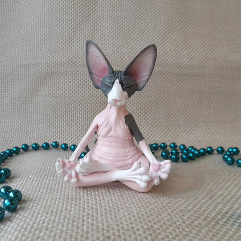 Meditation Yoga Happy Cat Whimsical Buddha Sphinx Cat Statue Art Deco Sculpture Outdoor Garden Statue Lootquake LLC