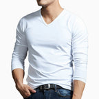 Men's Long Sleeves Muscle V Neck Slim T-Shirt
