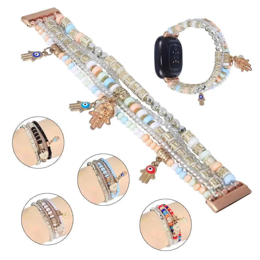 Fitbit Versa & Sense Beaded Elastic Band - Stylish Boho - SJB-DIAMOND ELITES