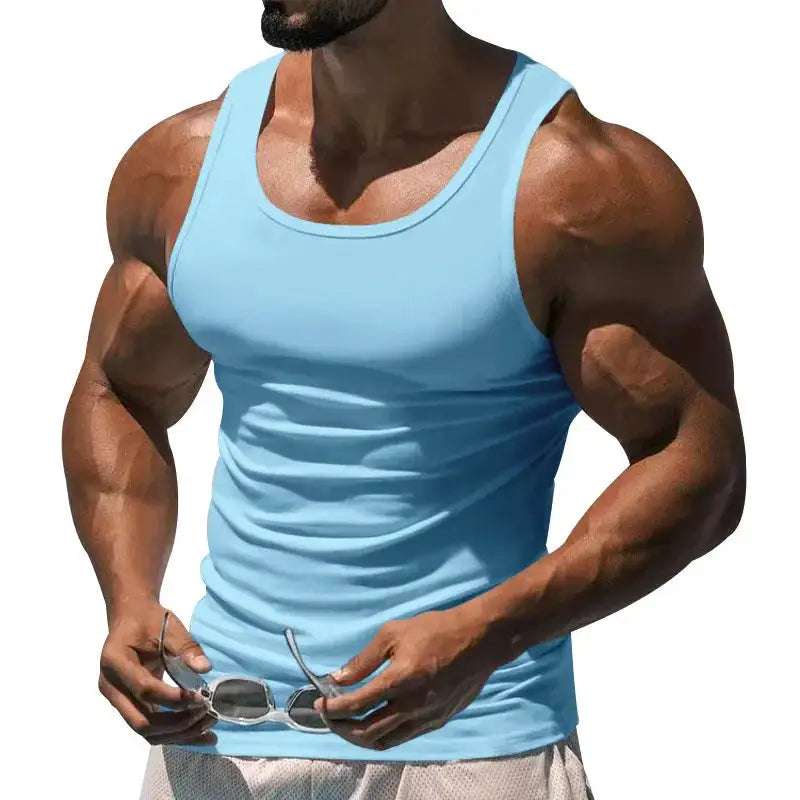 American Vest, Summer Europe And The United States Men Stretch Sports Gym Training, Tight Hurdle Sleeveless Top Solid Color Vest