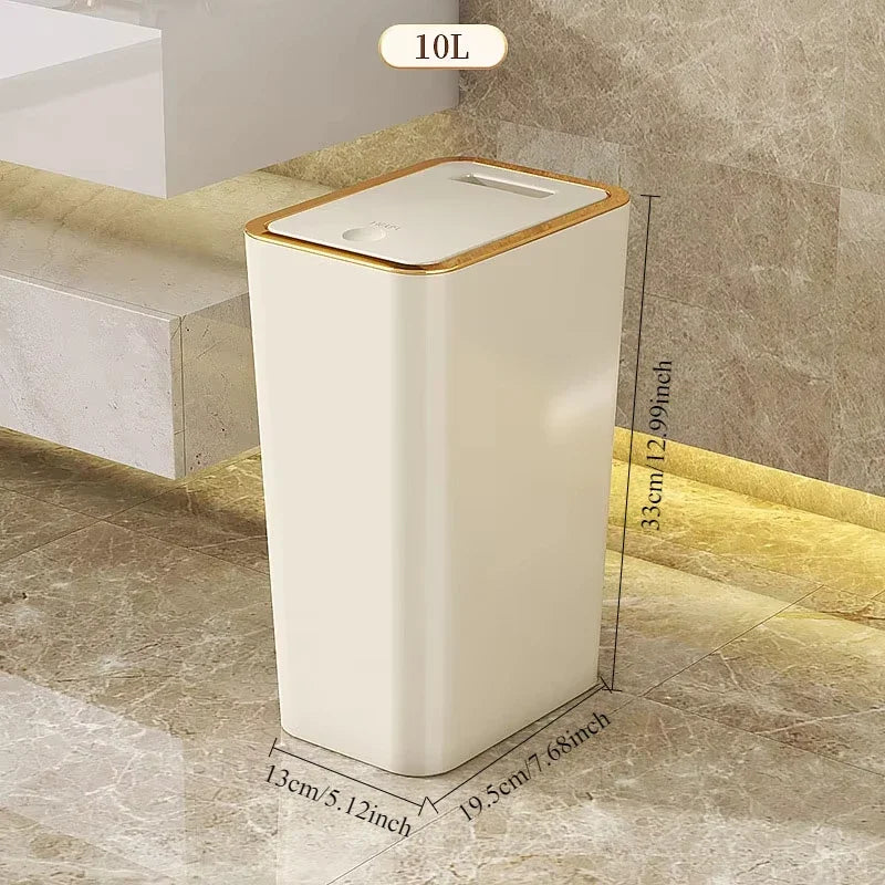 Garbage Bin with Lid Large Capacity Semi Automatic Trash Can Toilet Living Kitchen Bedroom Press Plastics Trash Bin Home Supply
