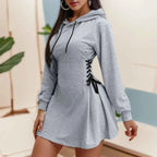 Women's Autumn Lace-Up Sweatshirt Dress THRIXINE
