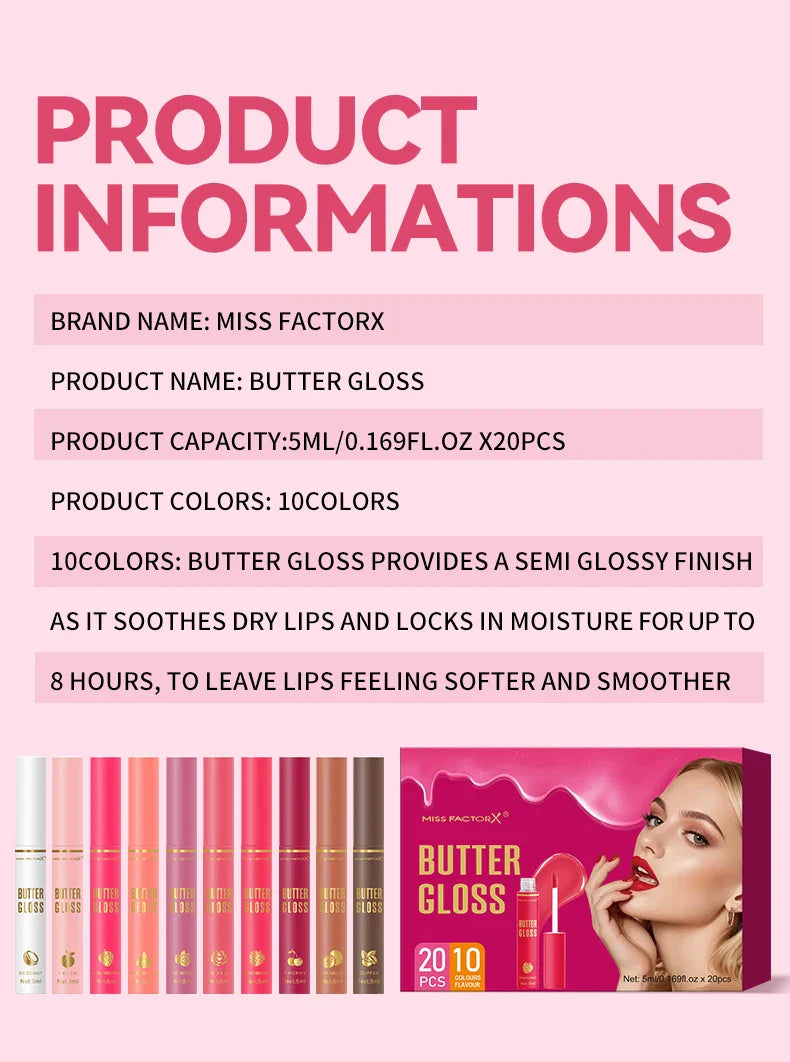 20pcs/box of 10 color moisturizing lip gloss - Long lasting moisturizing, glossy effect, essential for beauty care Lootquake LLC
